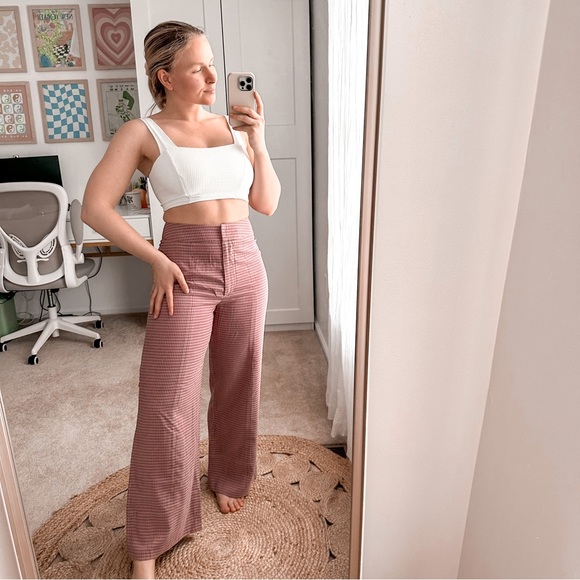 Mr. Larkin Wood Leg Pink Checkered Pants sz small - Picture 1 of 9